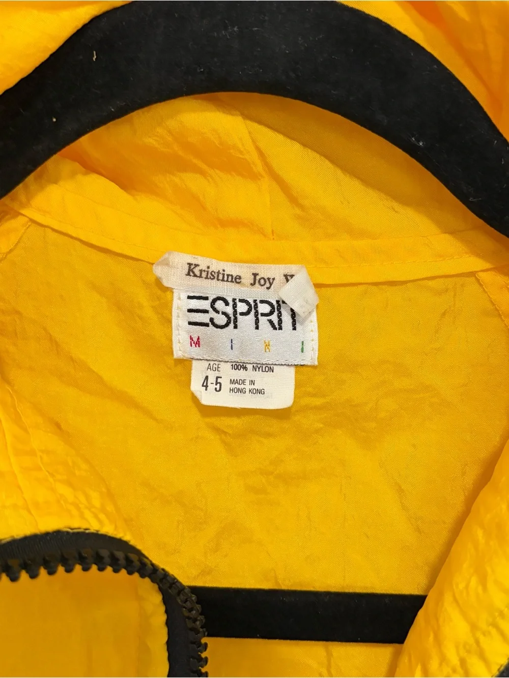 VTG 90s Esprit yellow hooded windbreaker Jacket Girls Youth 4–5 Years Colorful